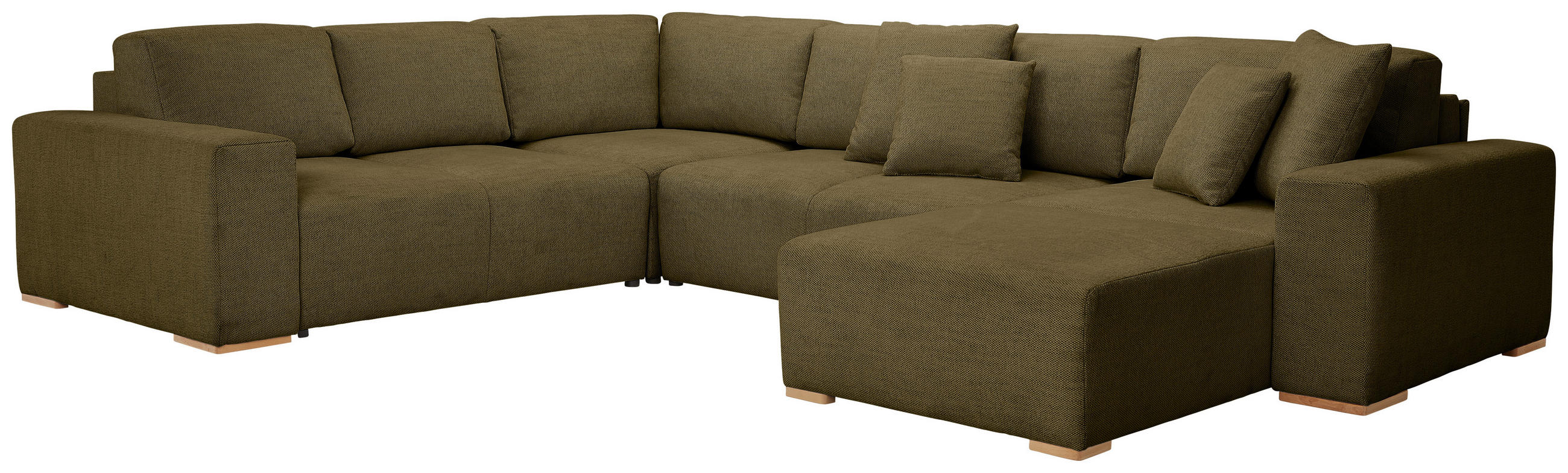 WOHNLANDSCHAFT Grün Flachgewebe  - Buchefarben/Schwarz, KONVENTIONELL, Holz/Kunststoff (283/371/208cm) - Livetastic