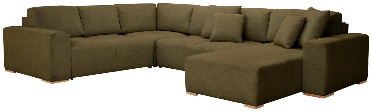 WOHNLANDSCHAFT Flachgewebe Grün  - Buchefarben/Schwarz, Konventionell, Holz/Kunststoff (283/371/208cm) - Livetastic