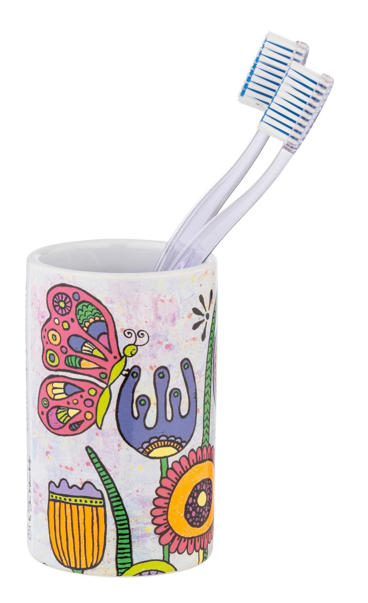 ZAHNPUTZBECHER Keramik  - Gelb/Lila, Trend, Keramik (6,5/11/6,5cm) - Wenko