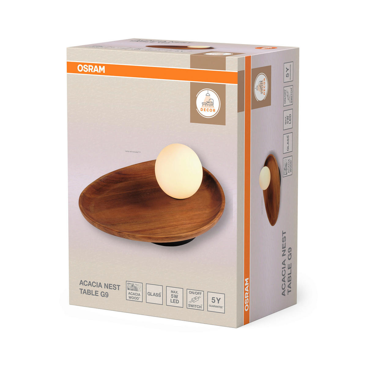 TISCHLEUCHTE 32,5/24/13,5 cm   - Akaziefarben, Basics, Glas/Holz (32,5/24/13,5cm) - Osram