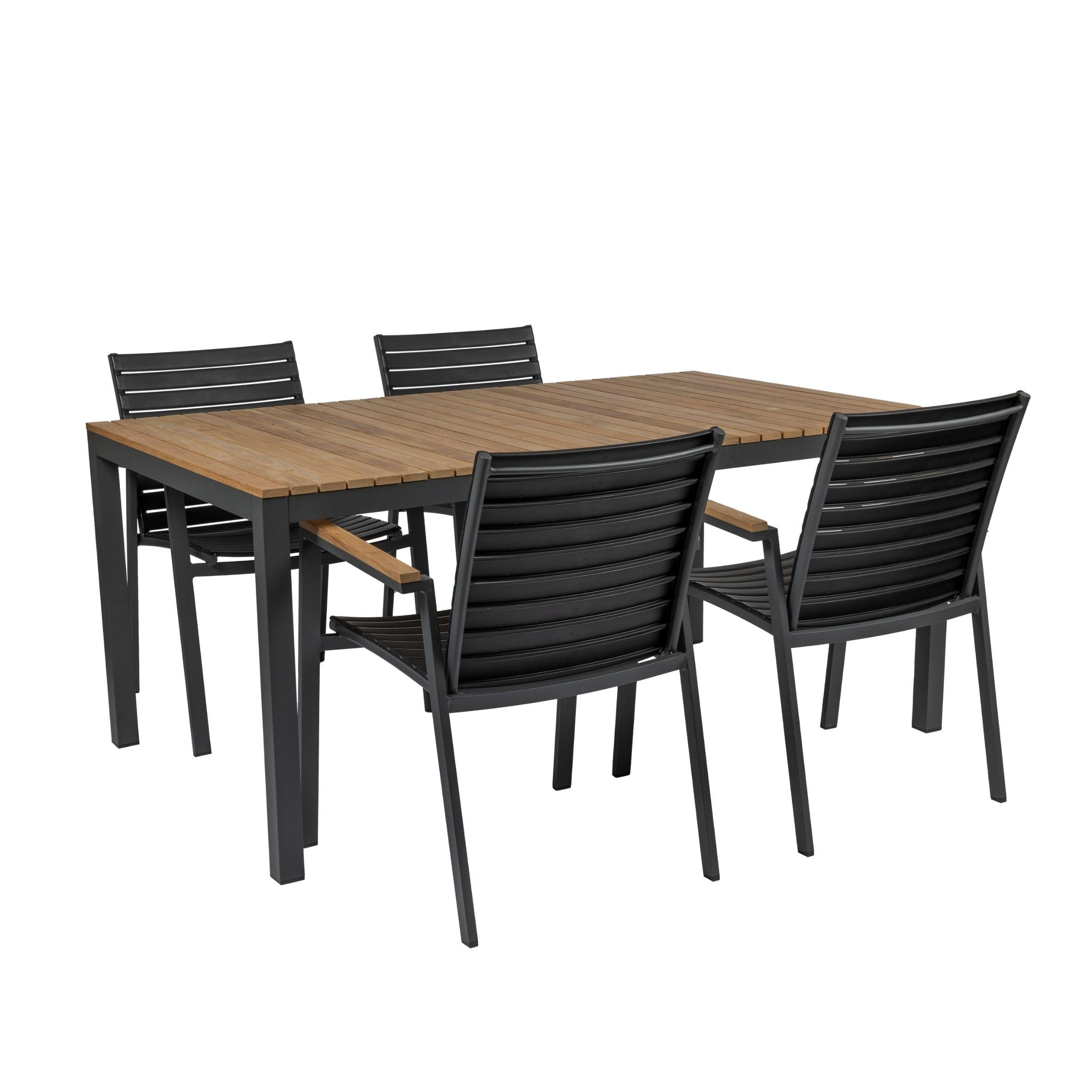 GARTENTISCHGRUPPE Teakholz vollmassiv  - Anthrazit/Schwarz, Natur, Holz/Kunststoff (56,5/84/62cm) - Gardenson