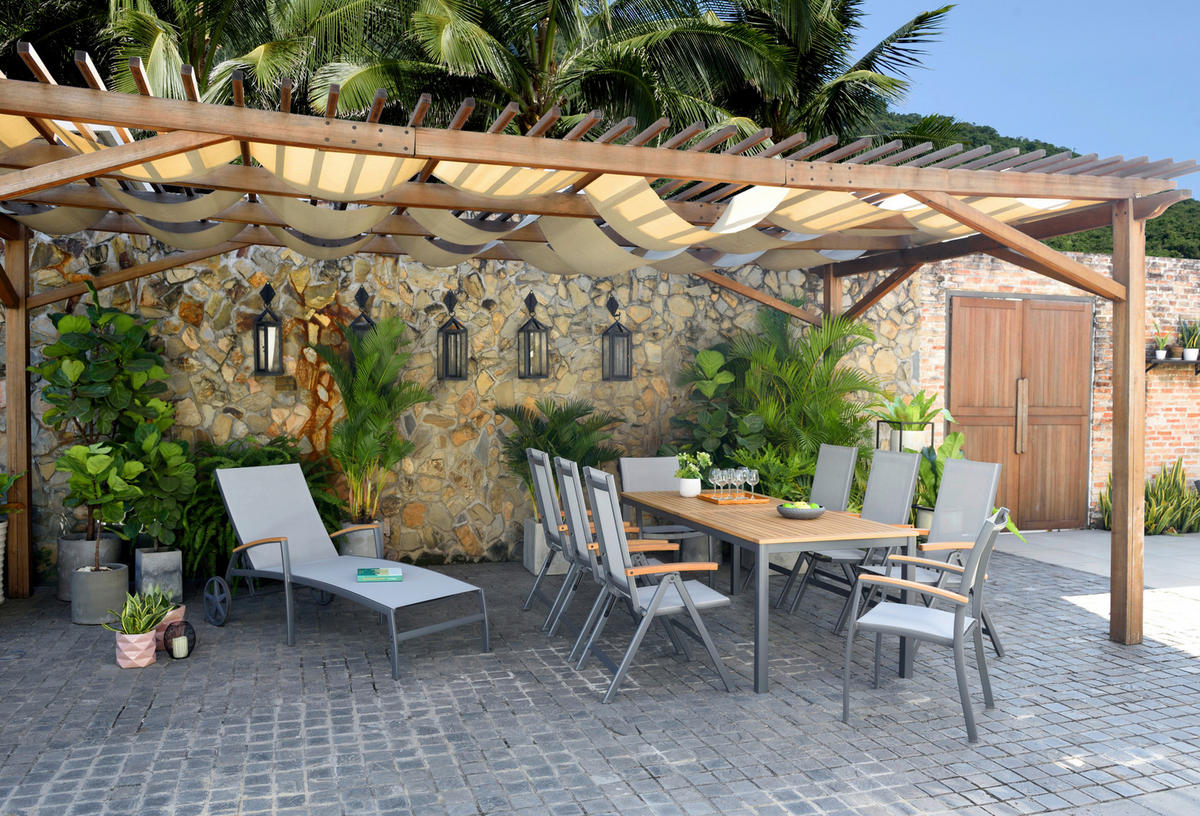 GARTENTISCH 206/90/74 cm Holz, Metall rechteckig  - Dunkelgrau/Teakfarben, Design, Holz/Metall (206/90/74cm) - Ambia Garden