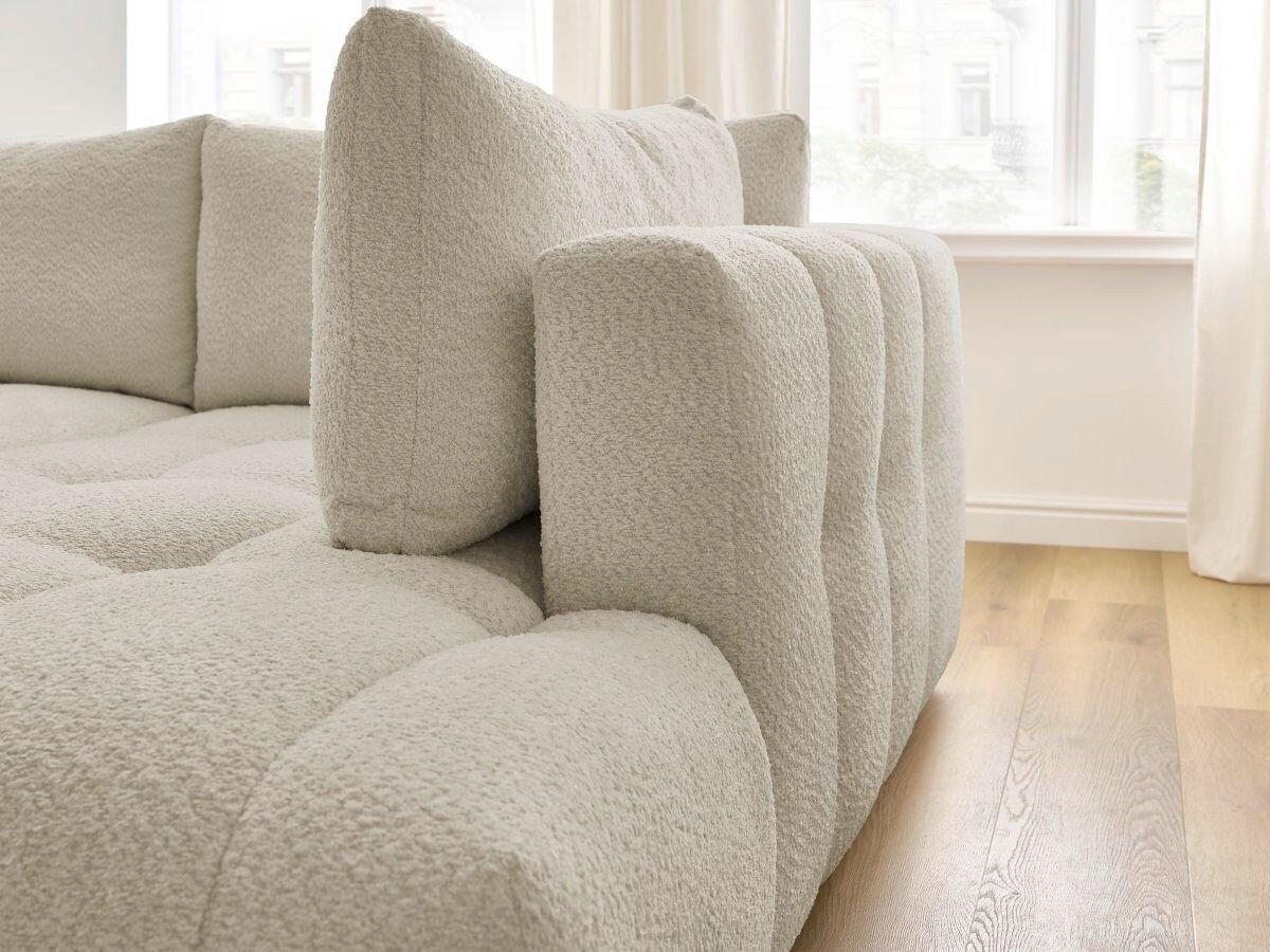 ECKSCHLAFSOFA EVEREST Bouclé Beige  inkl. Rückenkissen, Schlaffunktion  - Beige/Schwarz, MODERN, Kunststoff/Textil (282/204cm)