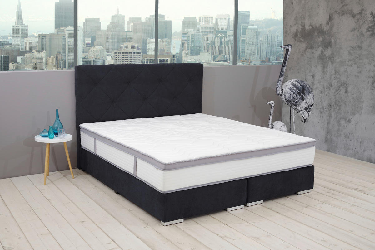 BOXSPRINGBETT 180/200 cm  in Dunkelblau  - Chromfarben/Dunkelblau, Konventionell, Kunststoff/Textil (180/200cm) - Carryhome