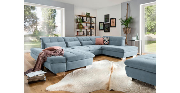 WOHNLANDSCHAFT  in Mikrofaser Hellblau  - Chromfarben/Hellblau, Design, Kunststoff/Textil (204/350/211cm) - Xora