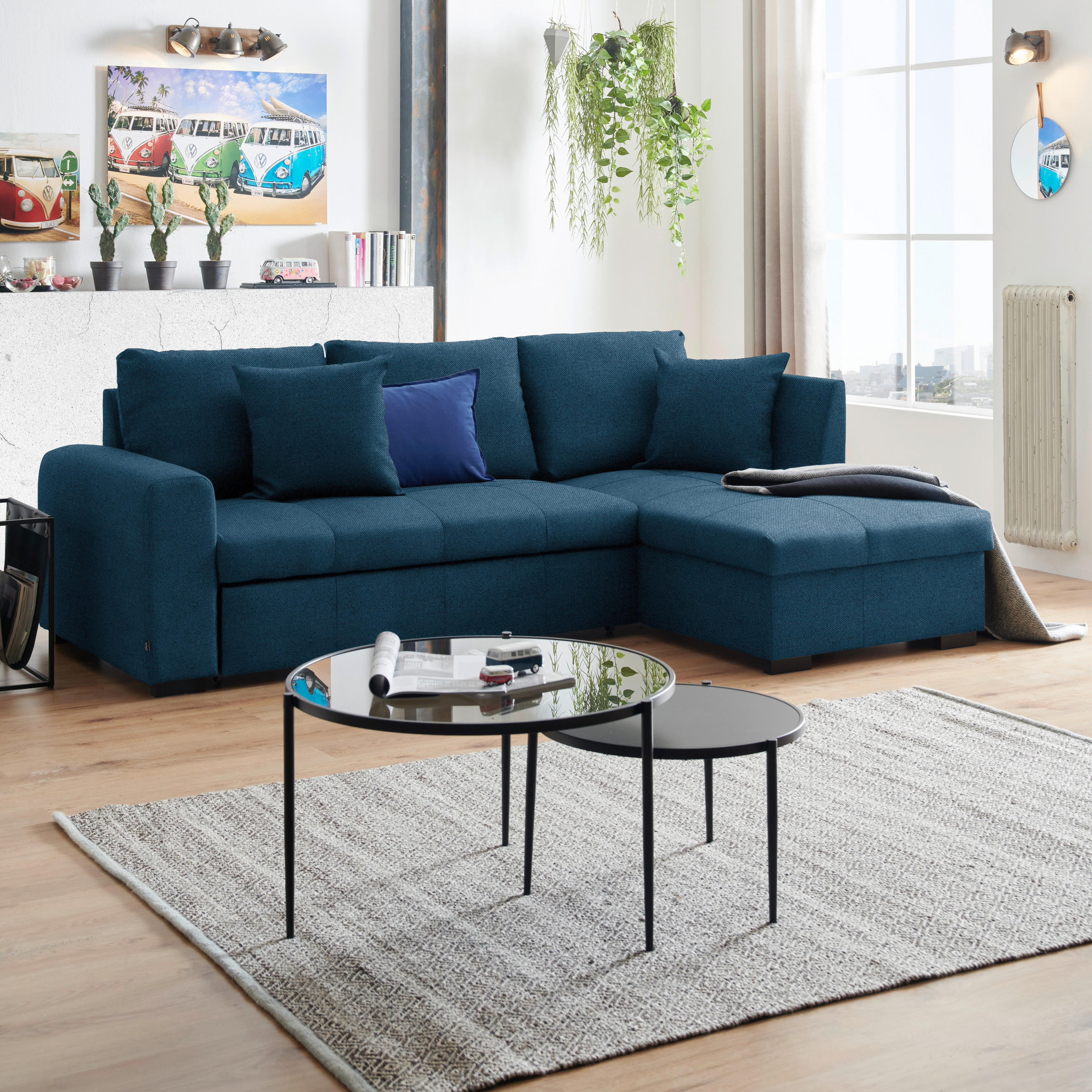 ECKSOFA in Webstoff Blau  - Blau/Schwarz, Design, Kunststoff/Textil (238/158cm) - Livetastic