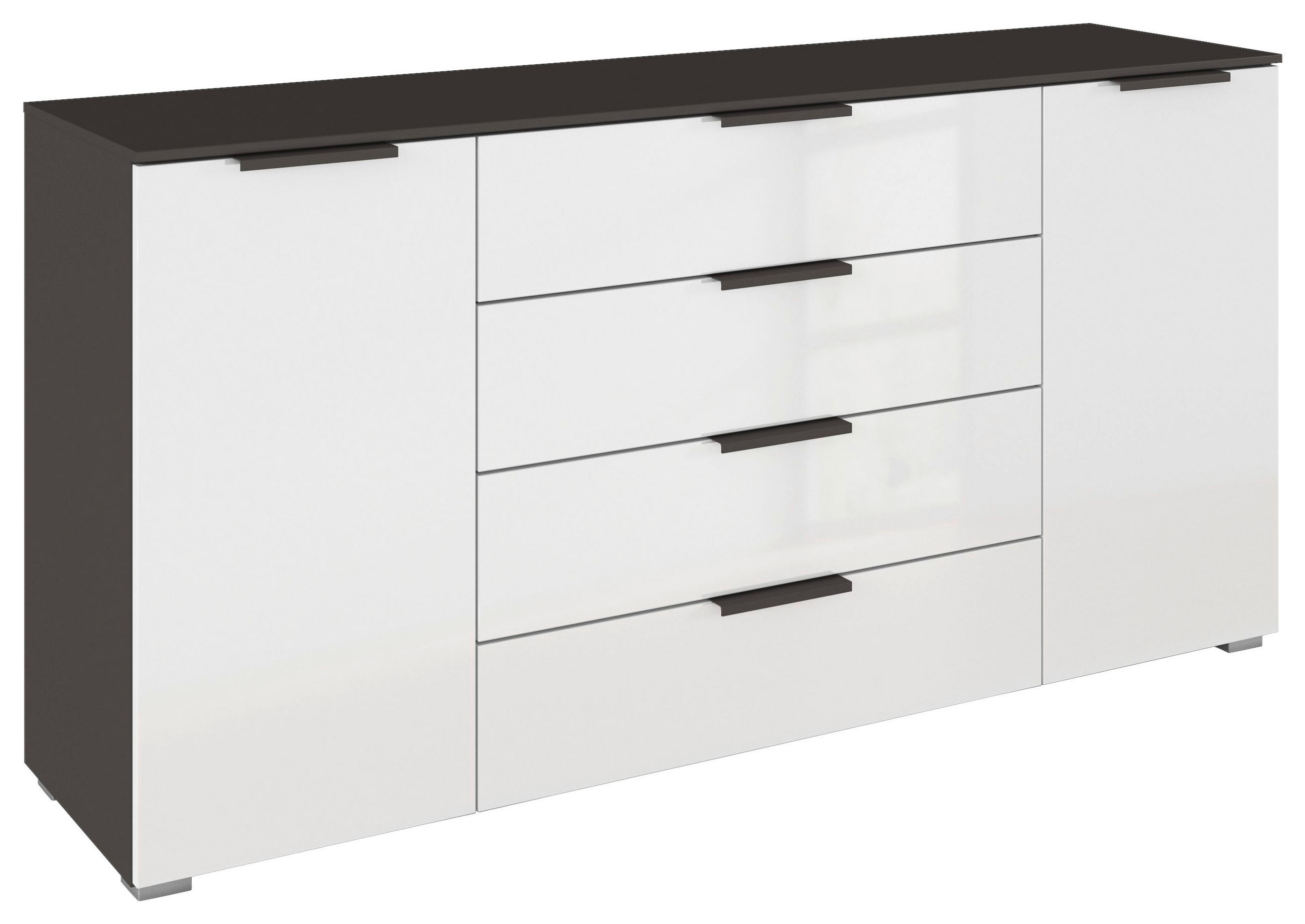 SIDEBOARD  160/81/42 cm 4 Schublade(n)  - Weiß Hochglanz/Graphitfarben, KONVENTIONELL, Holzwerkstoff/Kunststoff (160/81/42cm) - home24