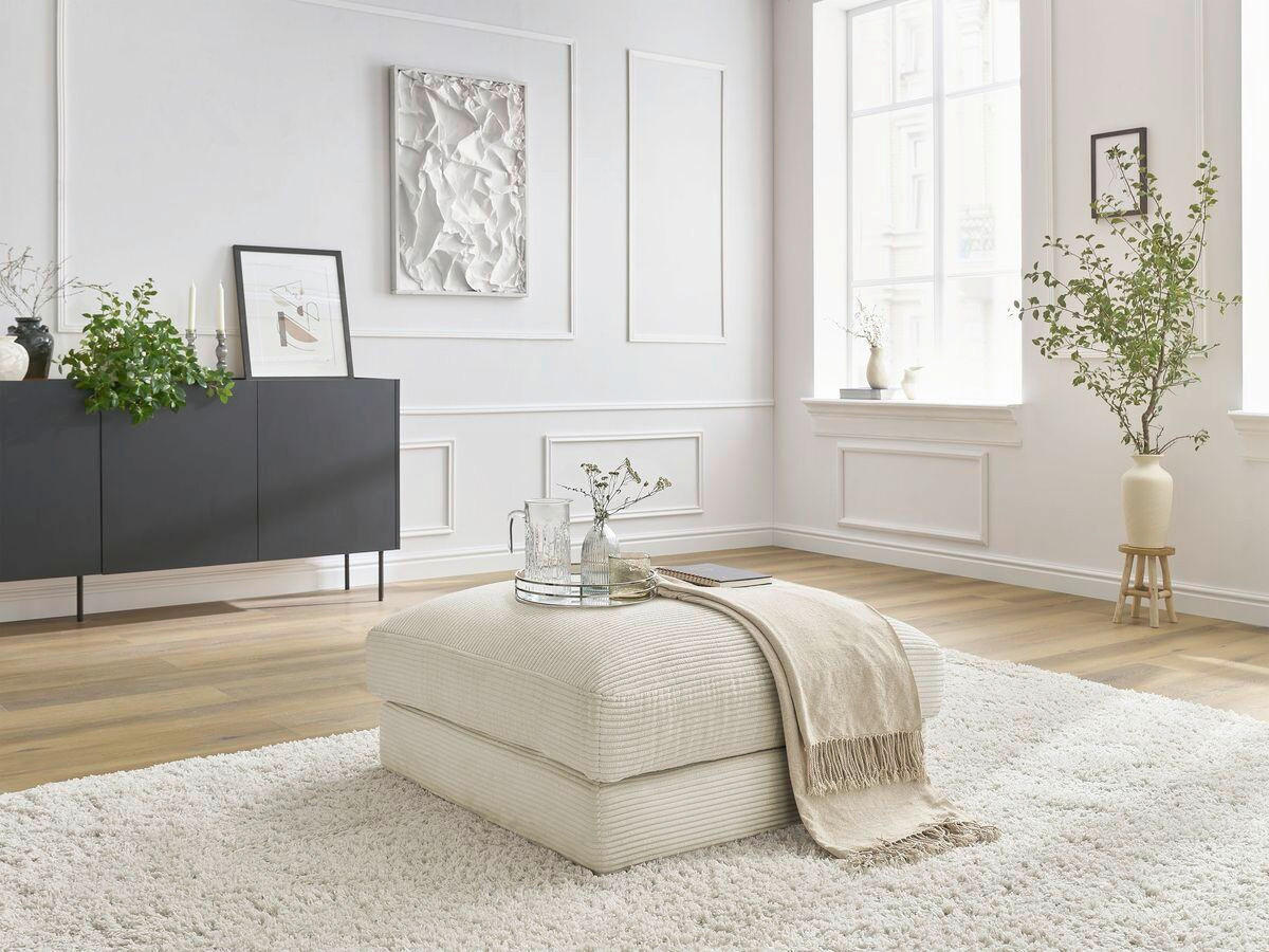 HOCKER LEONARD Cord Beige  - Beige/Schwarz, MODERN, Kunststoff/Textil (86/43/86cm)