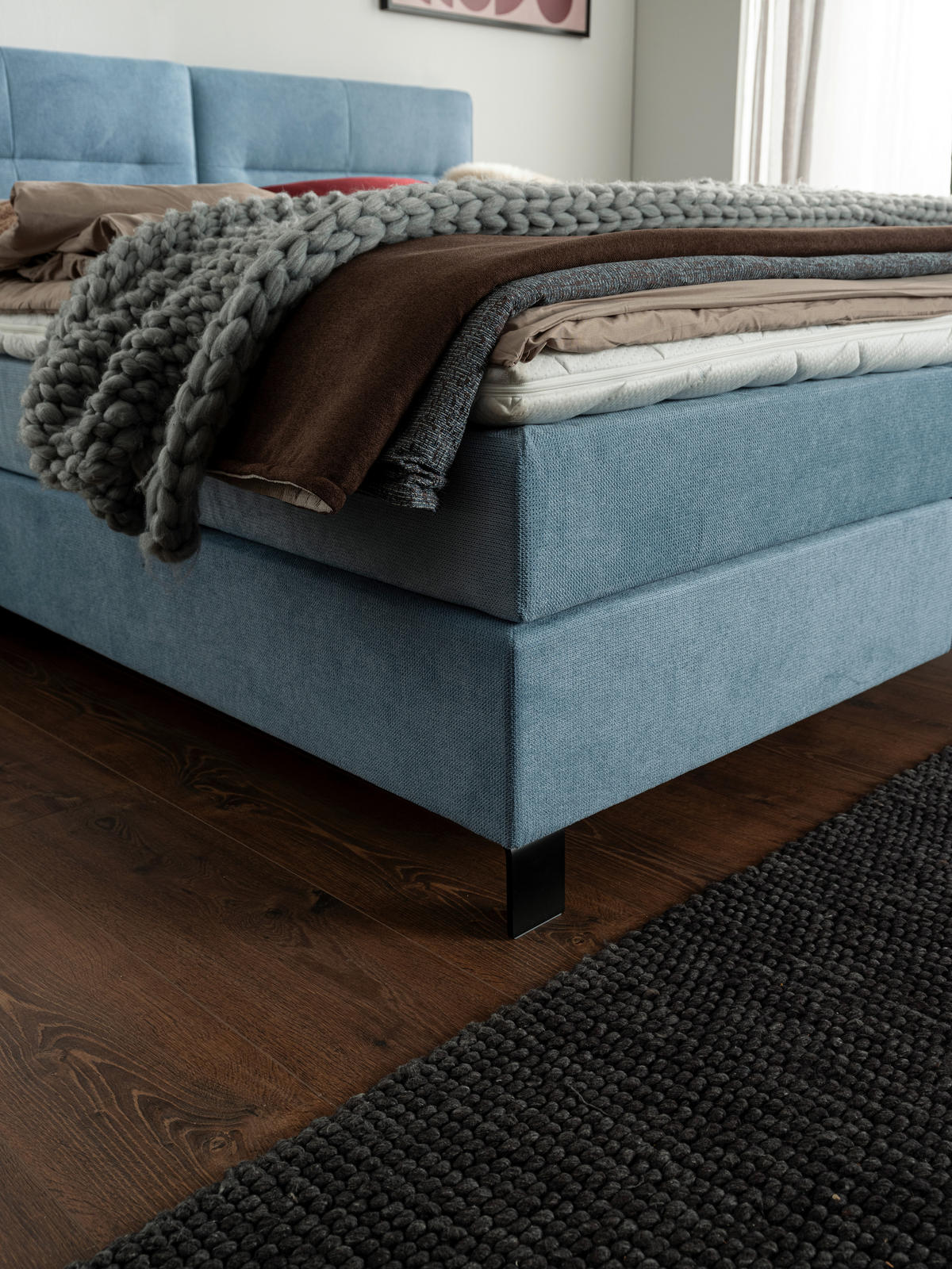 BOXSPRINGBETT 200/220 cm  in Pastellblau  - Pastellblau/Schwarz, KONVENTIONELL, Textil/Metall (200/220cm) - Esposa
