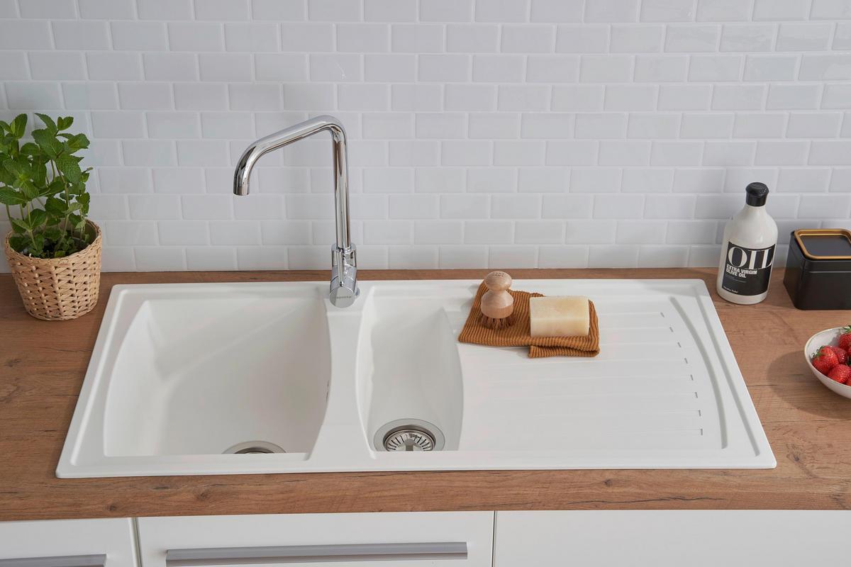 SPÜLE 1712BOSTON100X50W  - Weiß, Trend, Glas/Kunststoff (100/20/50cm) - Respekta