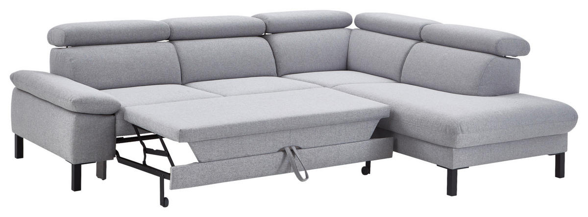 ECKSOFA in Flachgewebe Hellgrau  - Hellgrau/Schwarz, Design, Holzwerkstoff/Textil (272/217cm) - Pure Home Comfort