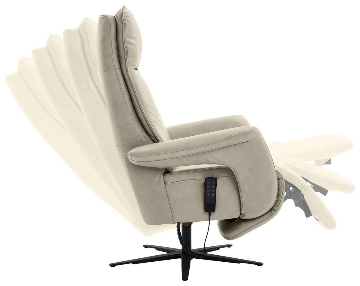RELAXSESSEL in Leder Ecru  - Ecru/Schwarz, Design, Leder/Metall (83/123/87cm) - Valdera