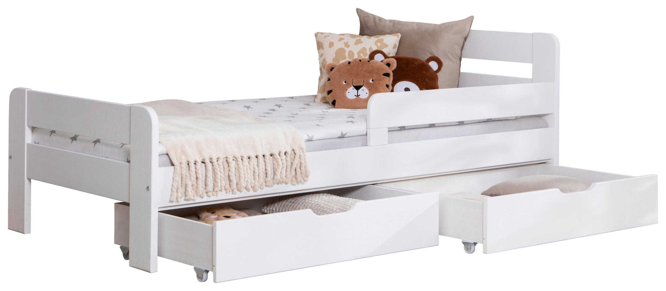 STAURAUMBETT 90/200 cm  in Weiß  - Naturfarben/Weiß, MODERN, Holz/Textil (90/200cm) - MID.YOU