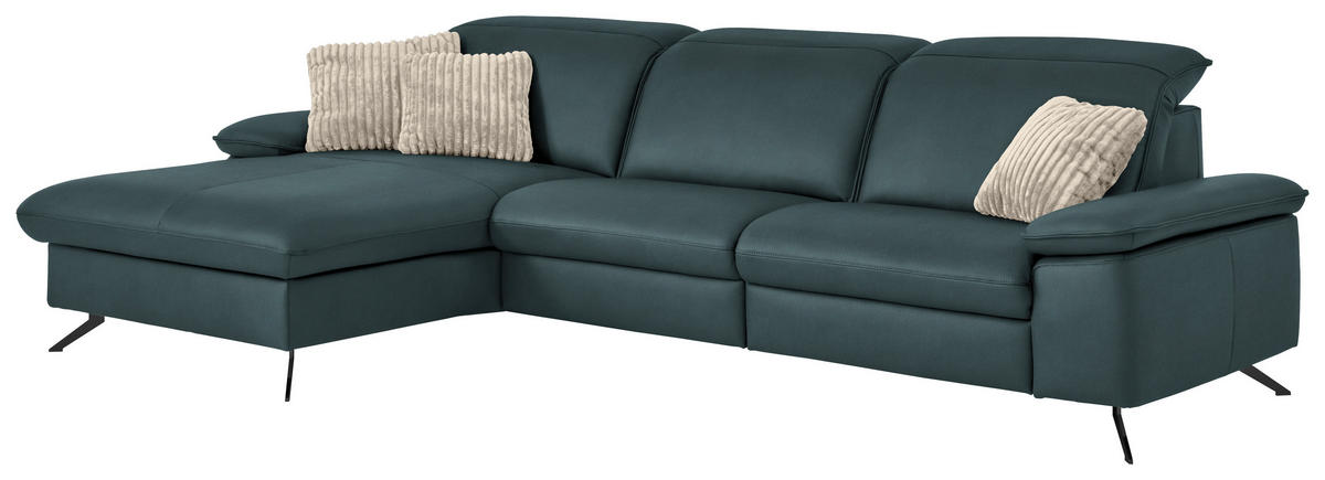 ECKSOFA  Echtleder Graublau  - Graublau/Schwarz, Design, Leder/Metall (169/307cm) - Beldomo Premium