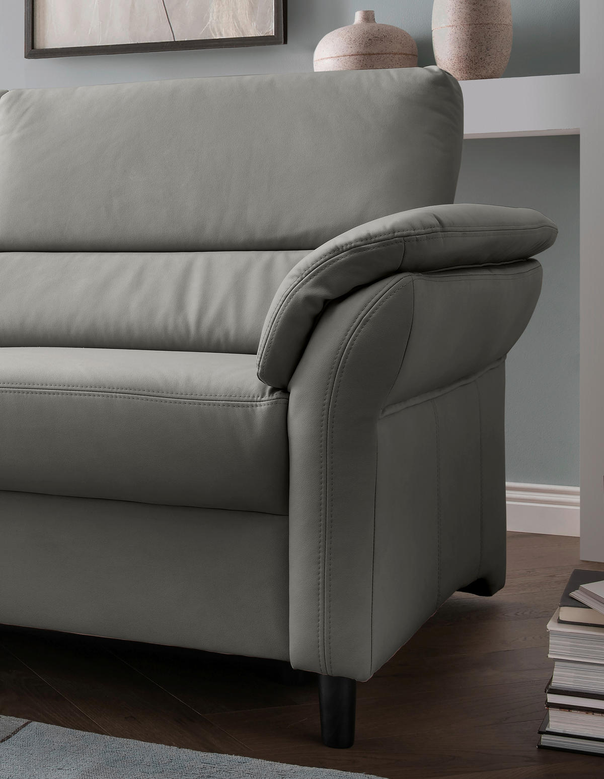 2-SITZER-SOFA Lederlook Grau  - Schwarz/Grau, MODERN, Holz/Textil (147/90/89cm) - Livetastic