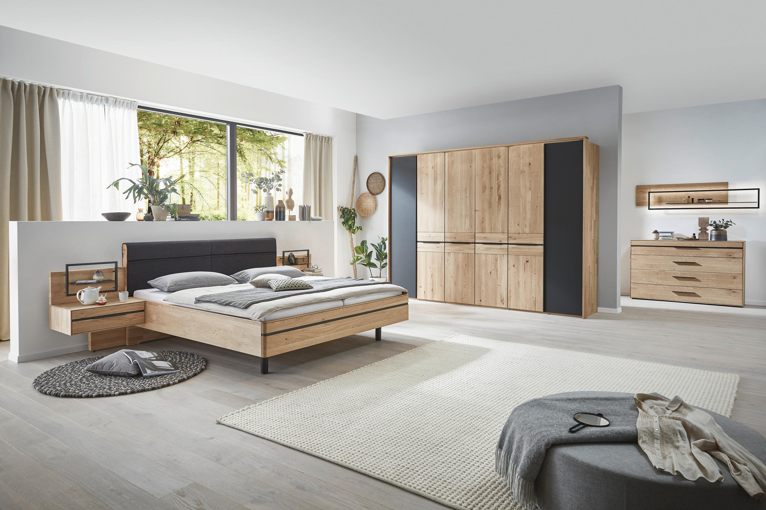 SCHLAFZIMMER Eichefarben, Dunkelgrau  - Eichefarben/Dunkelgrau, Natur, Holz/Textil (180/200cm) - Valnatura
