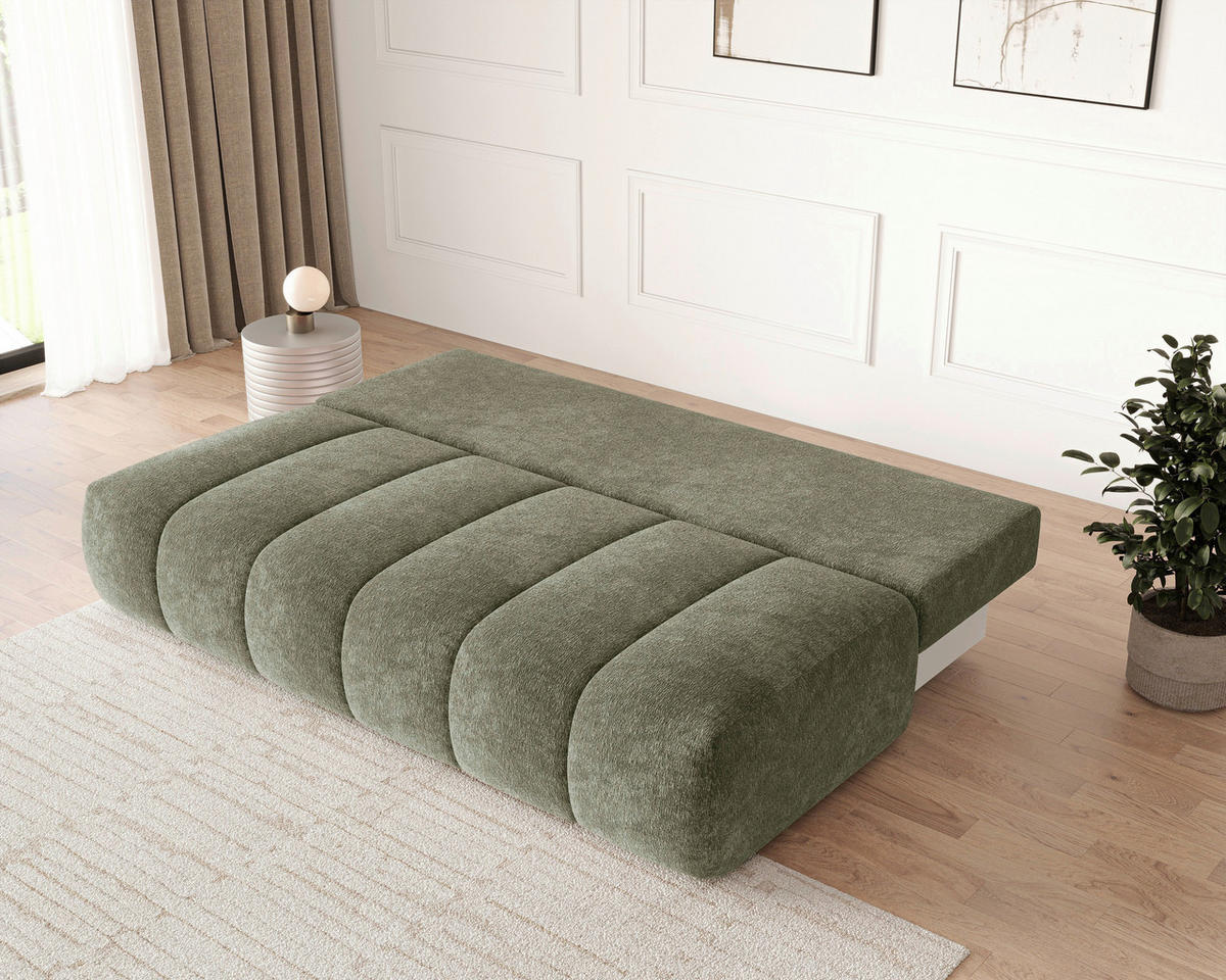 SCHLAFSOFA Chenille Grün  inkl. Zierkissen, Rückenkissen, Bettkasten, Schlaffunktion, Rücken echt, Liegefläche im Originalstoff  - Schwarz/Grün, MODERN, Kunststoff/Textil (210/88/104cm) - Milino