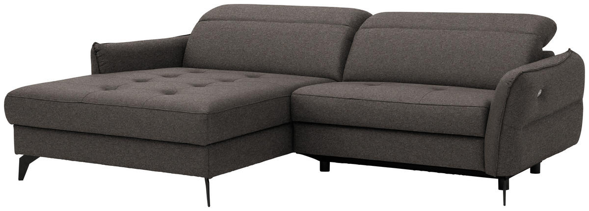 ECKSOFA Flachgewebe Graubraun  - Graubraun/Schwarz, Design, Textil/Metall (175/246cm) - Celina