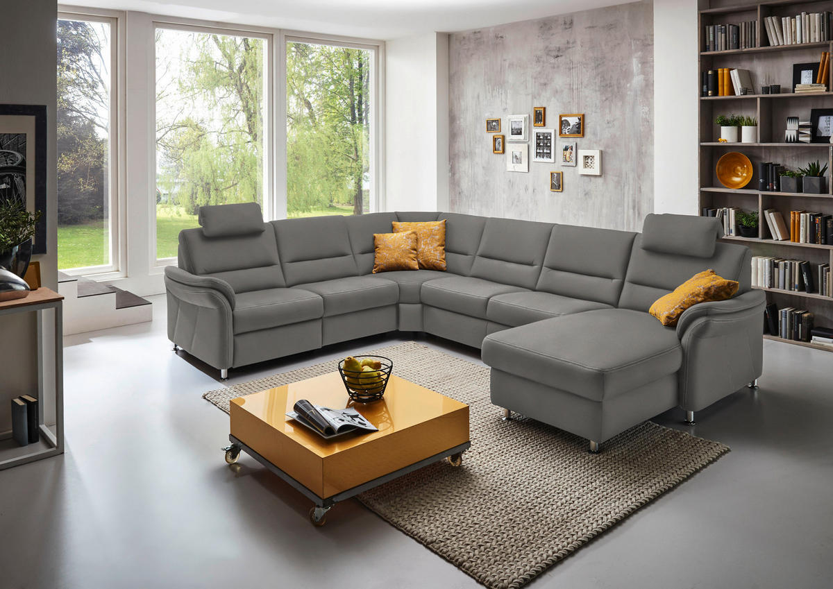 WOHNLANDSCHAFT in Mikrofaser Hellgrau  - Hellgrau/Alufarben, Konventionell, Textil/Metall (262/335/173cm) - Beldomo System