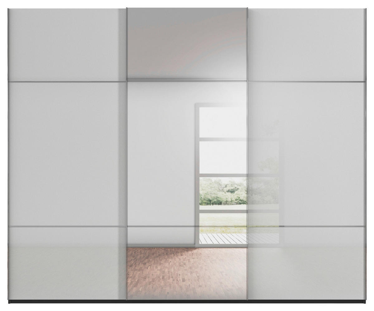 SCHWEBETÜRENSCHRANK in Grau, Schwarz  - Chromfarben/Schwarz, Konventionell, Glas/Holzwerkstoff (242/223/68cm) - Novel