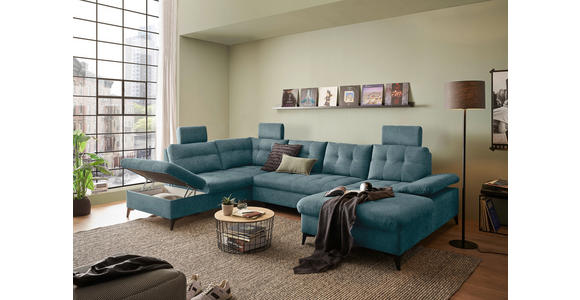 WOHNLANDSCHAFT Blau Webstoff  - Blau/Schwarz, KONVENTIONELL, Kunststoff/Textil (218/324/170cm) - Carryhome