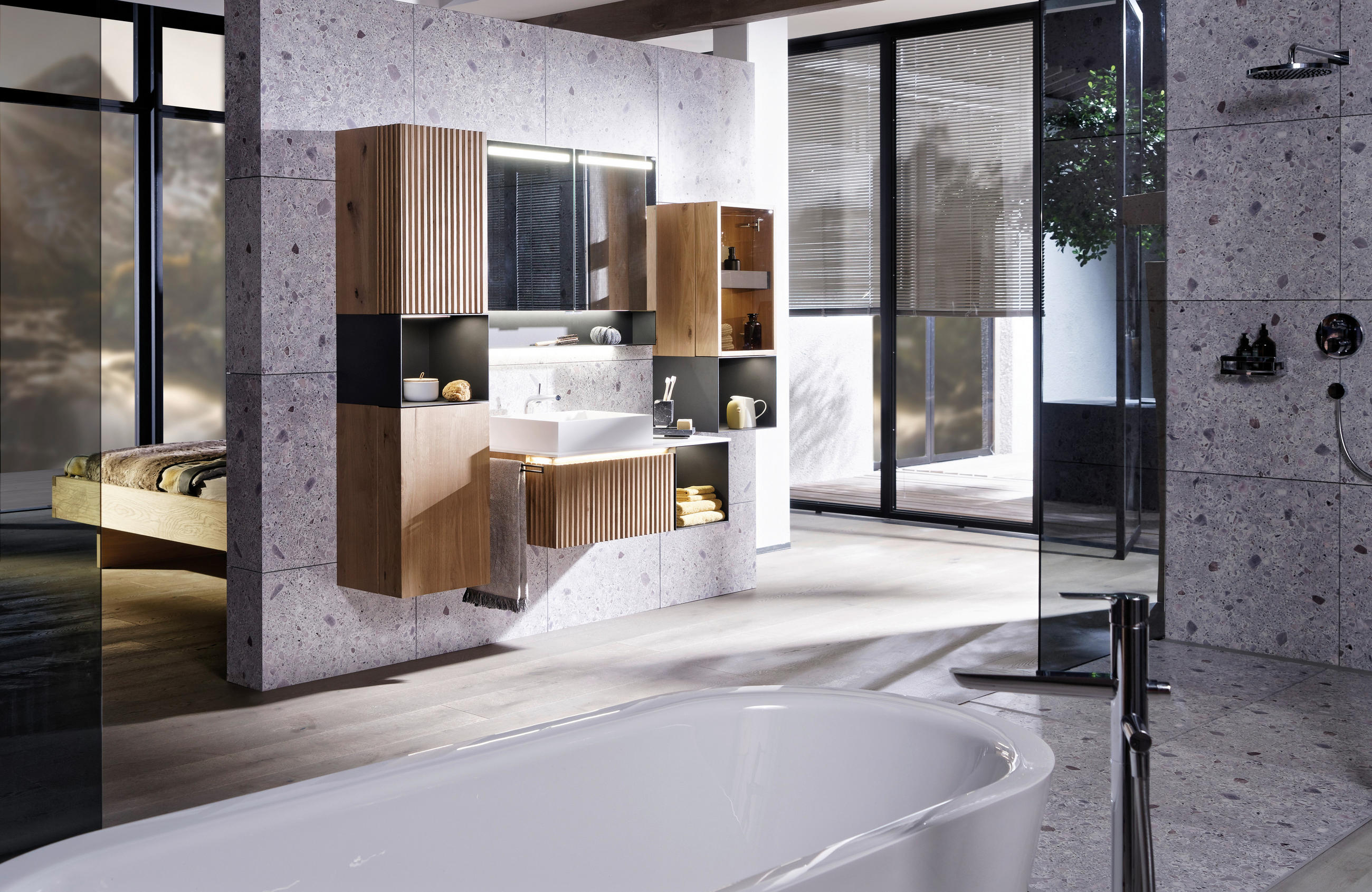 BADEZIMMER in 96 cm - Wildeiche/Weiss, Natur, Holz (96cm) - Voglauer