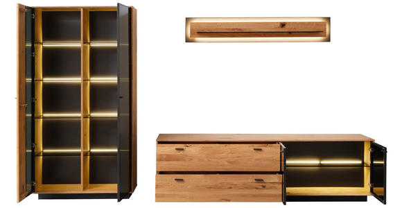 WOHNWAND  in Anthrazit, Eichefarben  319/190/50 cm  - Eichefarben/Anthrazit, Natur, Glas/Holz (319/190/50cm) - Linea Natura