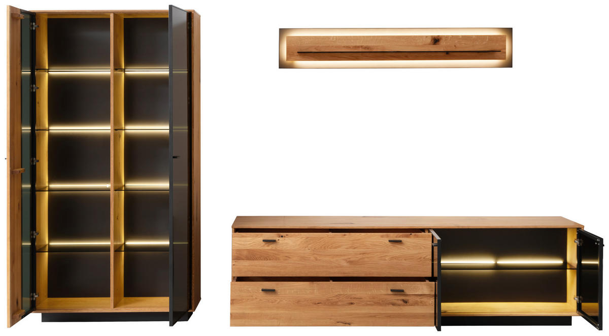 WOHNWAND  in Anthrazit, Eichefarben  319/190/50 cm  - Eichefarben/Anthrazit, Natur, Glas/Holz (319/190/50cm) - Linea Natura