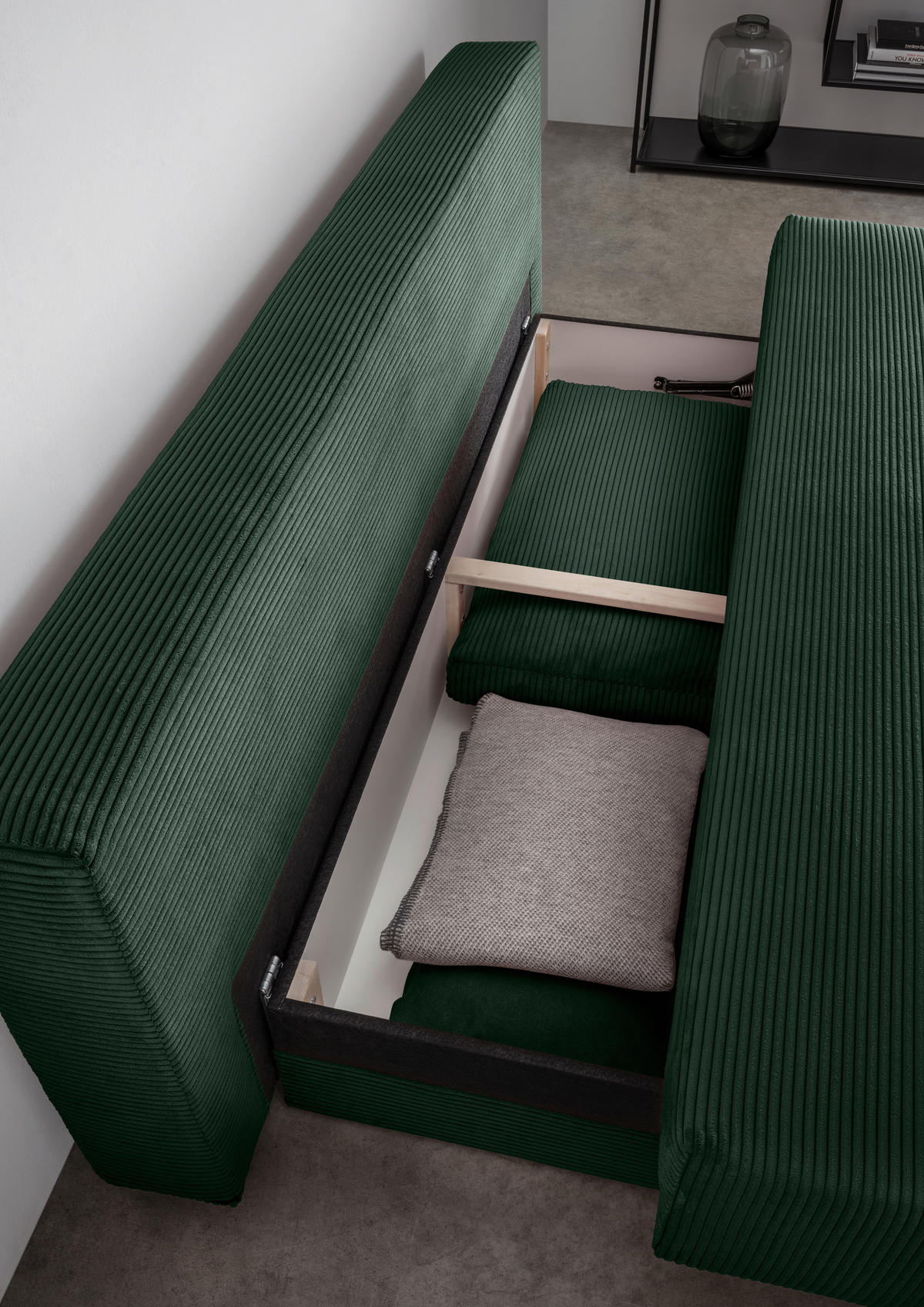 SCHLAFSOFA in Cord Dunkelgrün  - Dunkelgrün/Schwarz, Modern, Textil/Metall (198/90/100cm) - Livetastic