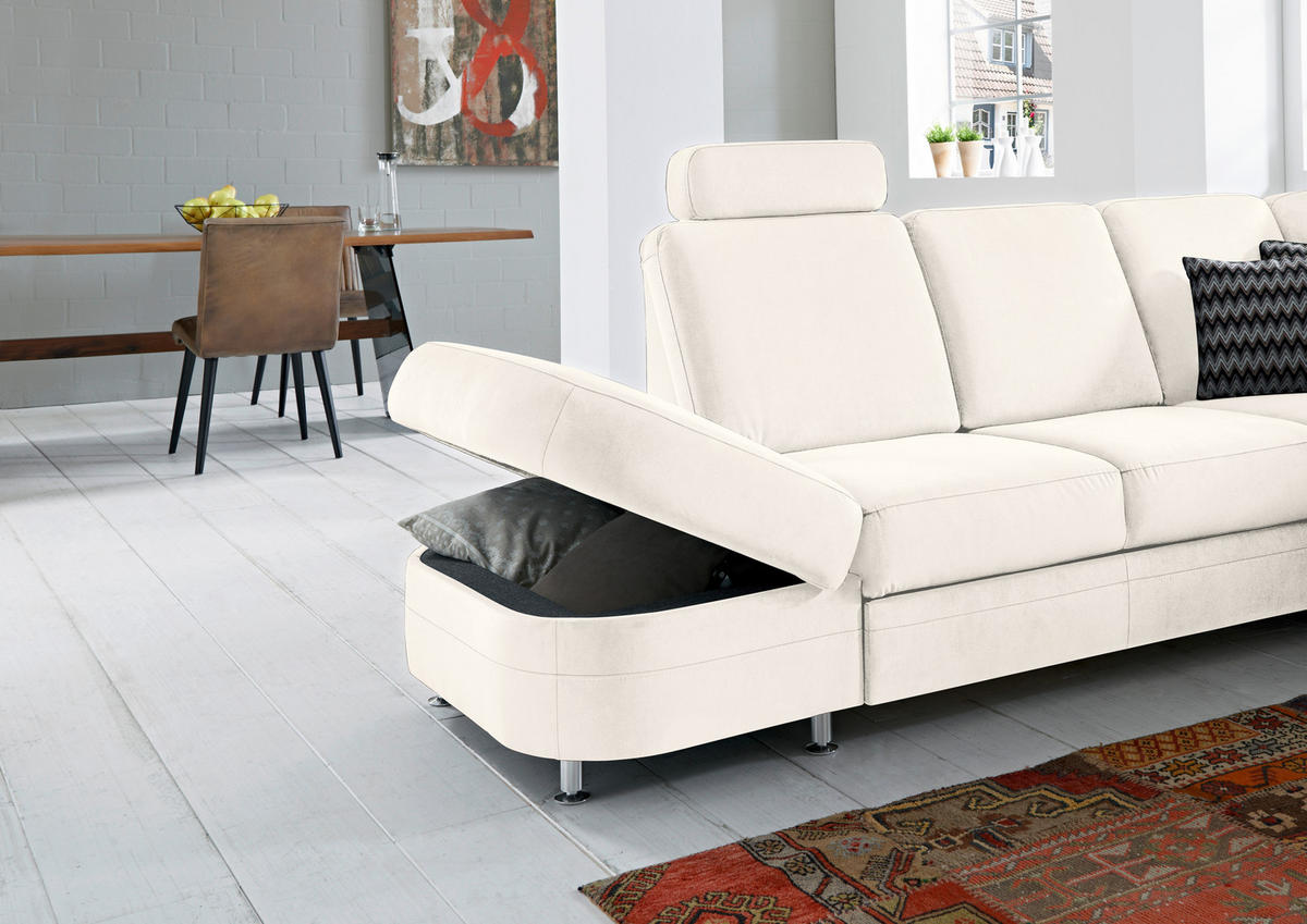 ECKSOFA in Flachgewebe Naturfarben, Beige  289/269 cm  - Beige/Alufarben, KONVENTIONELL, Textil/Metall (289/269cm) - Beldomo System