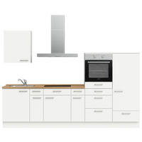 KÜCHENBLOCK 300 cm   in Weiß, Eichefarben  - Edelstahlfarben/Eichefarben, MODERN, Holzwerkstoff/Metall (300cm) - Nobilia
