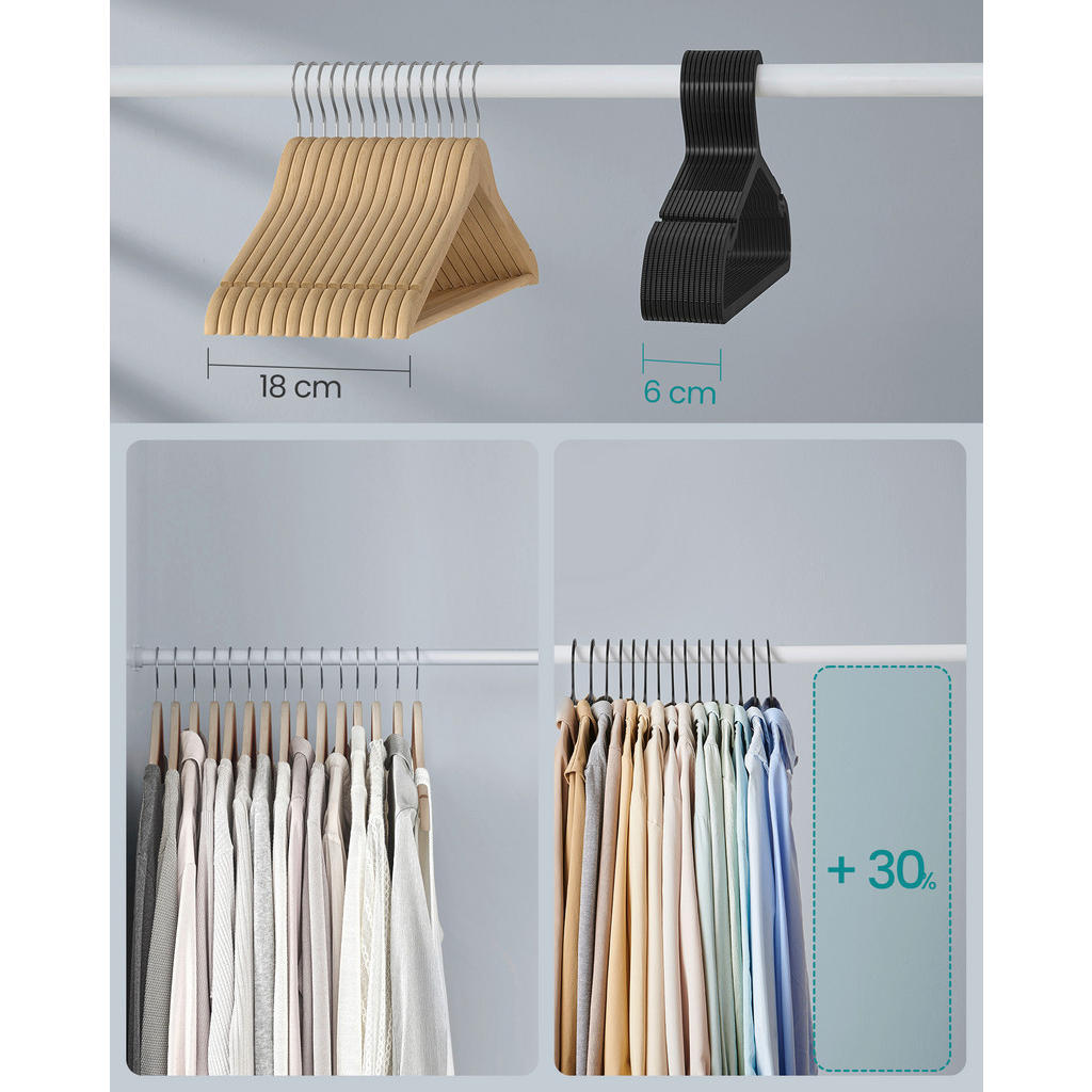 Thumbnail - Kleiderbügelset, Schwarz, Kunststoff, 41.7 cm, rutschfest, Garderobe, Kleiderbügel