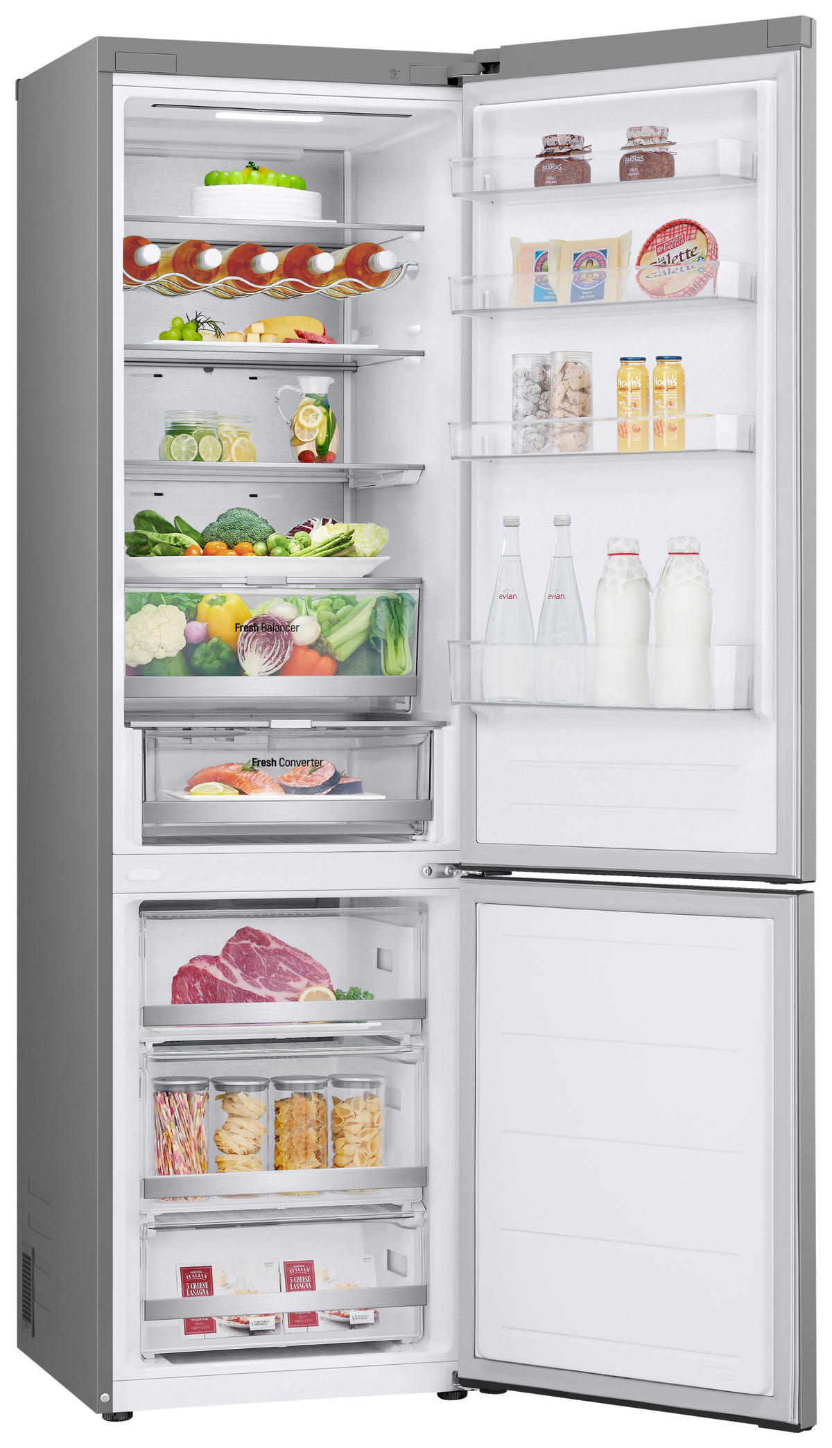 KÜHL-GEFRIER-KOMBINATION 59.5/203/75 cm GBV7270CPY  - Edelstahlfarben, Trend, Glas/Kunststoff (59.5/203/75cm) - LG