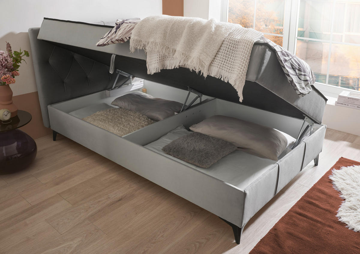 BOXBETT 120/200 cm,  in Grau, Bettkasten, gepolstertes Kopfteil,  - Schwarz/Grau, MODERN, Holzwerkstoff/Kunststoff (120/200cm) - MID.YOU