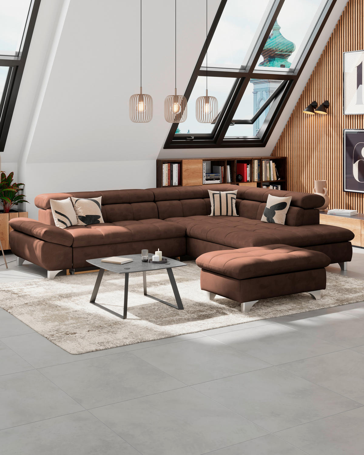HOCKER Chenille Braun  - Chromfarben/Braun, KONVENTIONELL, Textil/Metall (108/46/108cm) - Livetastic
