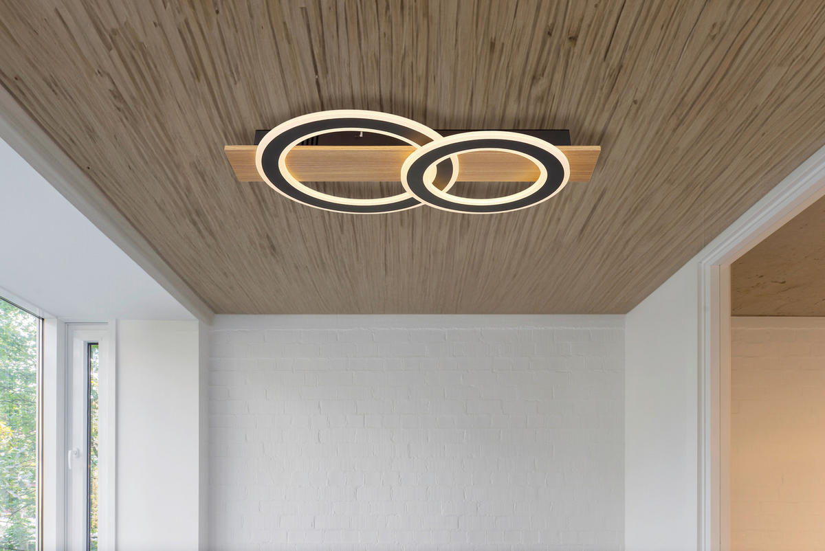 STROPNÍ LED SVÍTIDLO, 63/35/7 cm - tmavě hnědá/černá, Natur, kov/plast (63/35/7cm) - Globo