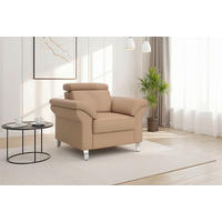 SESSEL in Echtleder Cappuccino  - Chromfarben/Cappuccino, Basics, Leder/Metall (101/84/93cm) - Sit & More