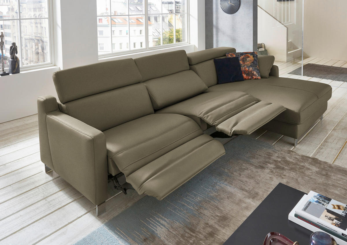 ECKSOFA Echtleder Olivgrün  - Chromfarben/Olivgrün, Design, Leder/Metall (291/176cm) - Valdera