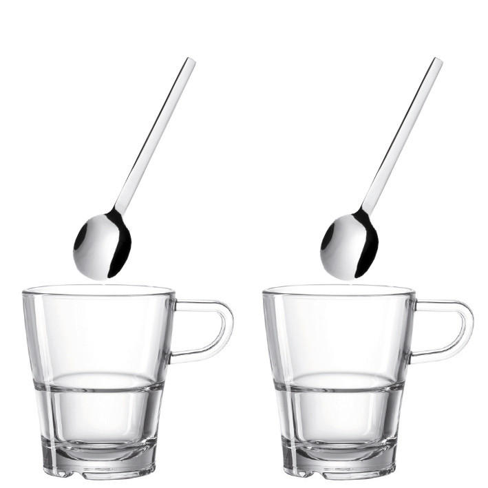4DÍLNÁ SADA SKLENIC A LŽIČEK  - průhledné/barvy nerez oceli, Basics, kov/sklo (17,30/12,60cm) - Leonardo