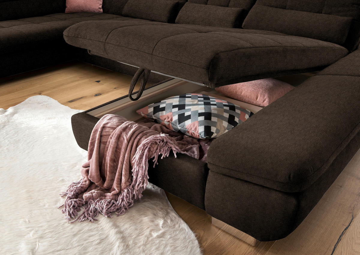 WOHNLANDSCHAFT in Mikrofaser Braun  - Chromfarben/Braun, Design, Kunststoff/Textil (211/350/204cm) - Xora
