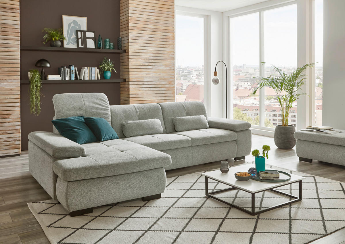 ECKSOFA in Flachgewebe Alufarben  - Schwarz/Alufarben, Design, Textil/Metall (174/297cm) - Beldomo Style