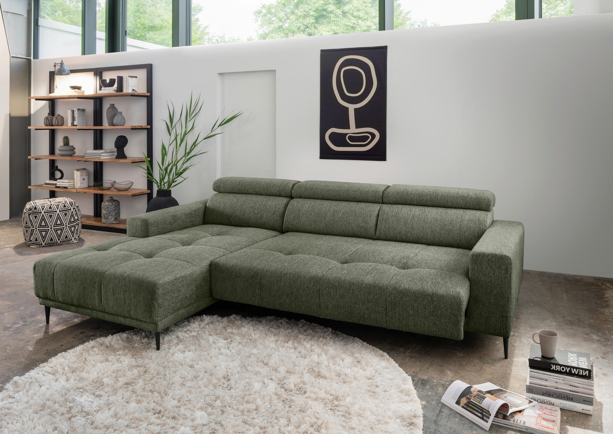 ECKSOFA Dunkelgrün Chenille  - Dunkelgrün/Schwarz, KONVENTIONELL, Textil/Metall (188/276cm) - Livetastic