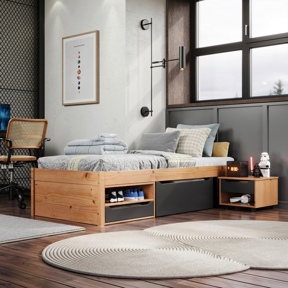 STAURAUMBETT 90/200 cm  Naturfarben, Schwarz   - Schwarz/Naturfarben, Modern, Holz/Holzwerkstoff (90/200cm) - MID.YOU