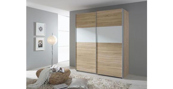 SCHWEBETÜRENSCHRANK 181/210/62 cm 2-türig Weiß, Sonoma Eiche - Alufarben/Weiß, Design, Holzwerkstoff/Metall (181/210/62cm) - Carryhome