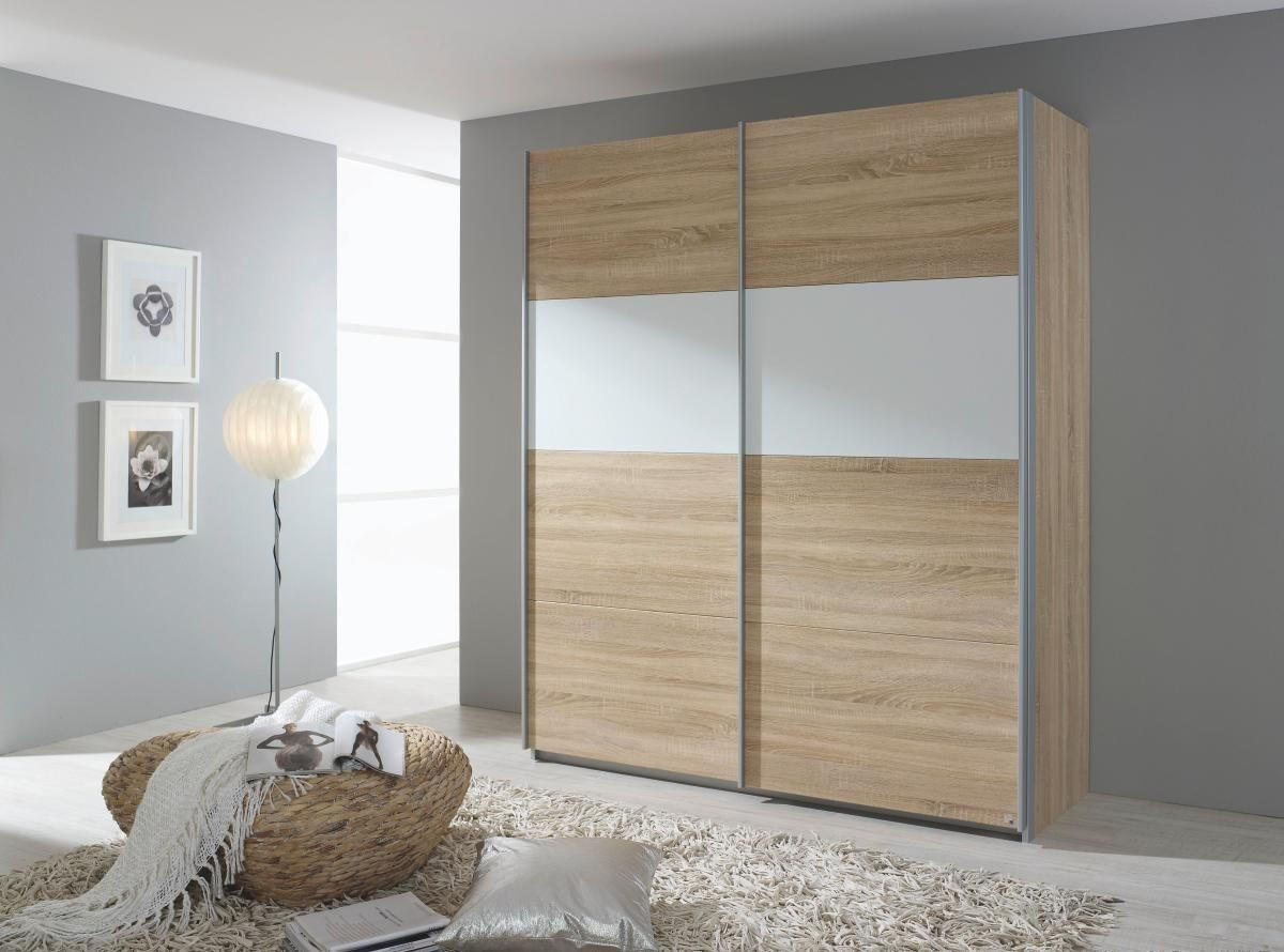 SCHWEBETÜRENSCHRANK in Weiss, Sonoma Eiche  - Weiss/Alufarben, Design, Holzwerkstoff/Metall (181/210/62cm) - Carryhome