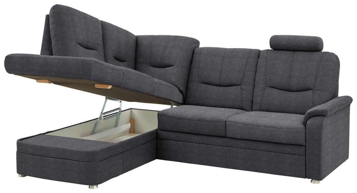 ECKSOFA Chenille Dunkelgrau  - Dunkelgrau/Schwarz, Konventionell, Kunststoff/Textil (185/235cm) - Beldomo Comfort