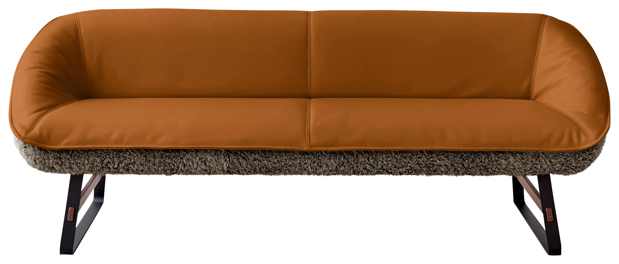 SITZBANK Textil, Leder Braun, Rostfarben  - Rostfarben/Schwarz, Design, Leder/Holz (229/88/80cm) - Koinor