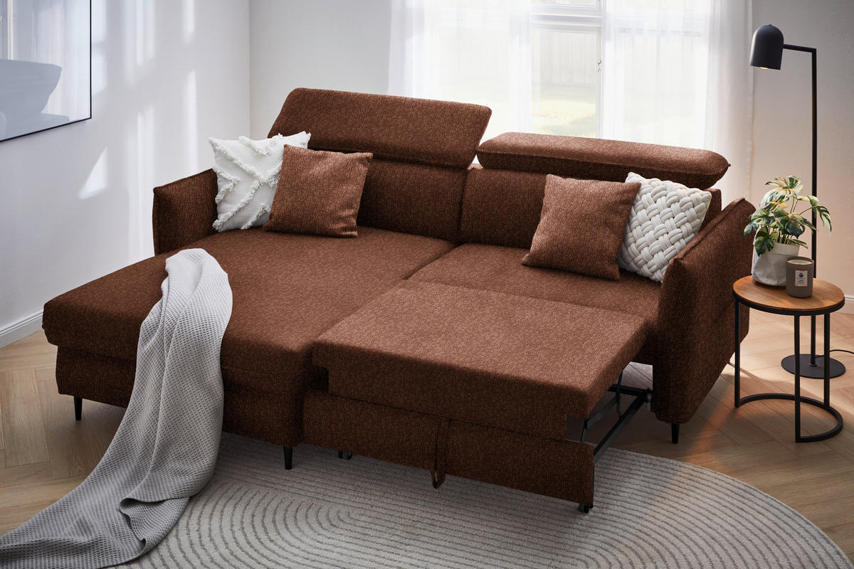 ECKSOFA in Struktur Rostfarben  - Rostfarben/Schwarz, Design, Holz/Textil (185/232cm) - Stylife