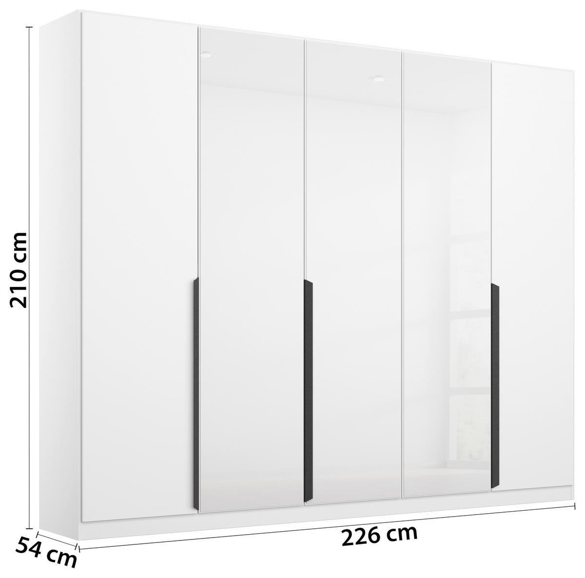SKRIŇA S OTOČNÝMI DVERAMI, biela, biela s vysokým leskom, 225/210/54 cm - sivá/biela, Modern, kov/kompozitné drevo (225/210/54cm) - Rauch Möbel