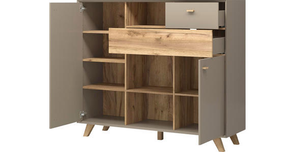 KOMMODE melaminharzbeschichtet Grau - Eichefarben/Grau, Design, Holz/Holzwerkstoff (142/120/41cm) - Linea Natura